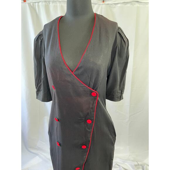 1980s Black Red Trim Wiggle Dress by Cactus NYC – Size 14 – Pinup Style - Picture 12 of 16